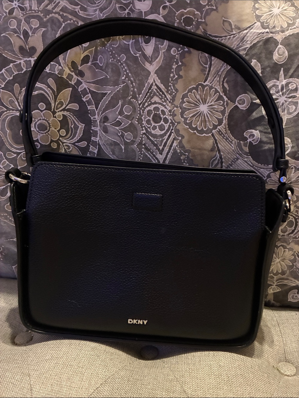 DKNY Black Pebbled Leather Top-Handle Shoulder Bag